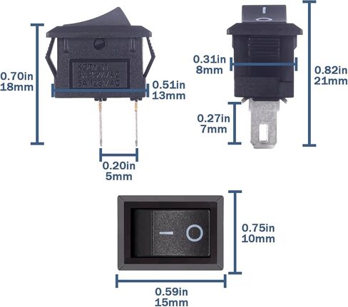 10pcs Mini Rocker Switch Off 2 Pin 2 موضع 10 × 15 مم مفتاح Rocker Rocker 3A 250V 6A125V SPST KCD11 in Kuwait
