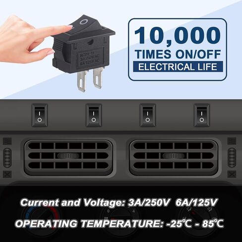 10pcs Mini Rocker Switch Off 2 Pin 2 موضع 10 × 15 مم مفتاح Rocker Rocker 3A 250V 6A125V SPST KCD11 in Kuwait