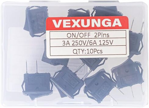 10pcs Mini Rocker Switch Off 2 Pin 2 موضع 10 × 15 مم مفتاح Rocker Rocker 3A 250V 6A125V SPST KCD11 in Kuwait