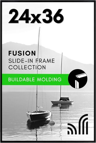 Americanflat 24x36 Poster Frame with Polished Front Cover - Slide-In Photo Frame with Buildable Molding - Fusion Collection - Picture Frame for Wall Display - Black in Saudi Arabia