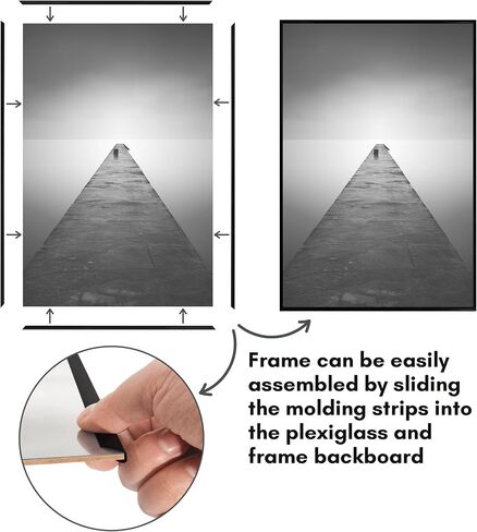 Americanflat 24x36 Poster Frame with Polished Front Cover - Slide-In Photo Frame with Buildable Molding - Fusion Collection - Picture Frame for Wall Display - Black in Saudi Arabia