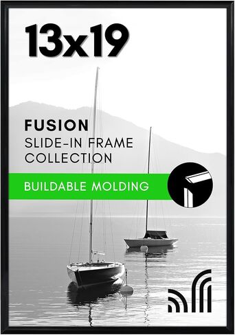 Americanflat 24x36 Poster Frame with Polished Front Cover - Slide-In Photo Frame with Buildable Molding - Fusion Collection - Picture Frame for Wall Display - Black in Saudi Arabia