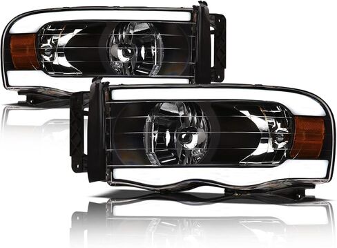 Alpha Owls 8710180 Projector Headlights With Switchback Sequential LED Bar & Startup Light - Black Amber Fits 2002-2005 Dodge Ram 1500/2003-2005 2500 3500 in Kuwait