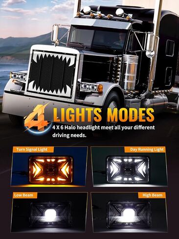 Mayello 2 PCS DOT معتمدة 4x6 بوصة المصابيح الأمامية LED مع DRL Amber Turn Light Replacement H4651 H4652 H4656 H4666 H6545 متوافق مع Peterbilt Kenworth Freightliner in Kuwait