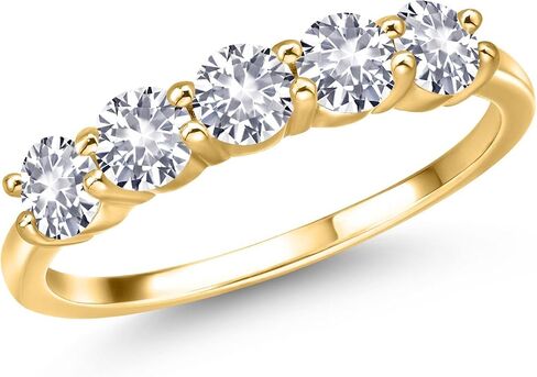 GEM Stone King 18k صفراء الذهب مطلي بالفضة 4 ملم جولة الأحجار الكريمة الحجر المولد الخاتم 5-Stone Band Band | خمسة مشاركة حجرية الوعد خاتم الوعد للنساء | متوفر في الحجم 5 ، 6 ، 7 ، 8 ، 9 in Kuwait