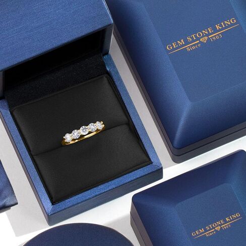 GEM Stone King 18k صفراء الذهب مطلي بالفضة 4 ملم جولة الأحجار الكريمة الحجر المولد الخاتم 5-Stone Band Band | خمسة مشاركة حجرية الوعد خاتم الوعد للنساء | متوفر في الحجم 5 ، 6 ، 7 ، 8 ، 9 in Kuwait