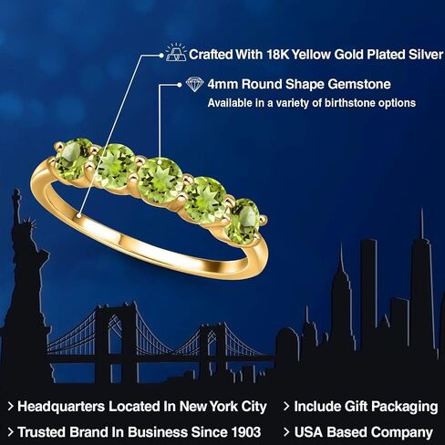 GEM Stone King 18k صفراء الذهب مطلي بالفضة 4 ملم جولة الأحجار الكريمة الحجر المولد الخاتم 5-Stone Band Band | خمسة مشاركة حجرية الوعد خاتم الوعد للنساء | متوفر في الحجم 5 ، 6 ، 7 ، 8 ، 9 in Kuwait