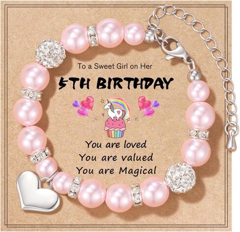 هدايا عيد ميلاد للفتيات ، هدايا سوار من اللؤلؤ الوردي القابل للتعديل للبنات 4-6 سنوات هدية عيد ميلاد ، سوار كهدايا عيد ميلاد سعيد لحفيدة ابنة أخت الفتيات in Kuwait