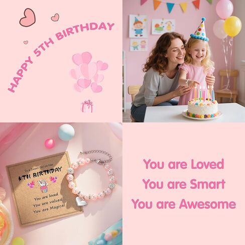 هدايا عيد ميلاد للفتيات ، هدايا سوار من اللؤلؤ الوردي القابل للتعديل للبنات 4-6 سنوات هدية عيد ميلاد ، سوار كهدايا عيد ميلاد سعيد لحفيدة ابنة أخت الفتيات in Kuwait