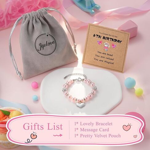 هدايا عيد ميلاد للفتيات ، هدايا سوار من اللؤلؤ الوردي القابل للتعديل للبنات 4-6 سنوات هدية عيد ميلاد ، سوار كهدايا عيد ميلاد سعيد لحفيدة ابنة أخت الفتيات in Kuwait