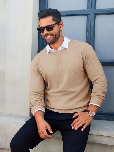 Runcati Mens Crewneck Sweaters Casual Knit Lightweight Dress Sweater Long Sleeve Slim Fit Fall Winter Pullover in Kuwait