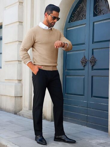 Runcati Mens Crewneck Sweaters Casual Knit Lightweight Dress Sweater Long Sleeve Slim Fit Fall Winter Pullover in Kuwait