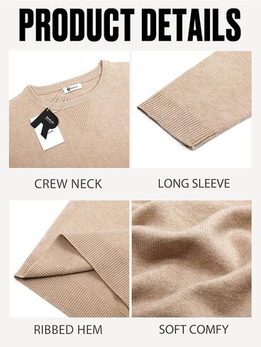 Runcati Mens Crewneck Sweaters Casual Knit Lightweight Dress Sweater Long Sleeve Slim Fit Fall Winter Pullover in Kuwait