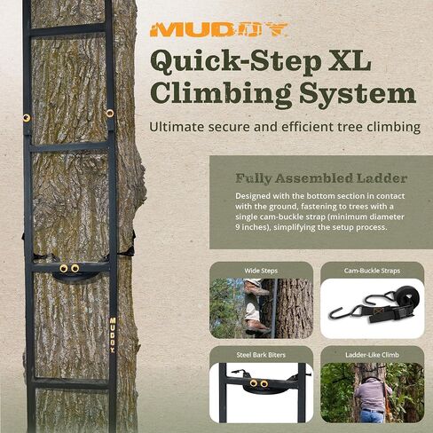 خطوات التسلق Muddy Outdoors Quick Step XL مع لمسة نهائية مطلية بالمسحوق وجميع الإنشاءات الفولاذية للرياضة وحوامل شجرة الصيد، أسود in Saudi Arabia