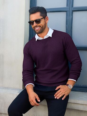 Runcati Mens Crewneck Sweaters Casual Knit Lightweight Dress Sweater Long Sleeve Slim Fit Fall Winter Pullover in Kuwait
