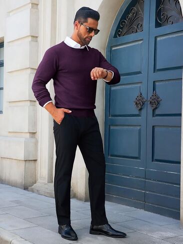 Runcati Mens Crewneck Sweaters Casual Knit Lightweight Dress Sweater Long Sleeve Slim Fit Fall Winter Pullover in Kuwait