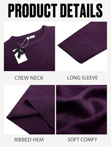 Runcati Mens Crewneck Sweaters Casual Knit Lightweight Dress Sweater Long Sleeve Slim Fit Fall Winter Pullover in Kuwait