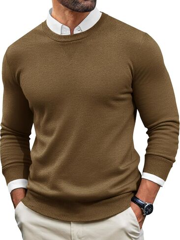 Runcati Mens Crewneck Sweaters Casual Knit Lightweight Dress Sweater Long Sleeve Slim Fit Fall Winter Pullover in Kuwait