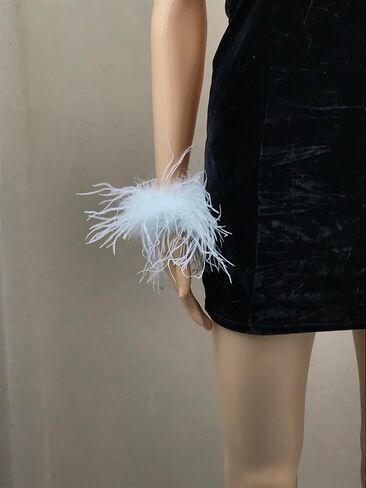 LVCOMEFF Natural Ostrich Feather Choker Lace Connection Necklace Bracelet for Women Fluffy Feathers Wedding Party Holiday Fashion Accessories in Saudi Arabia