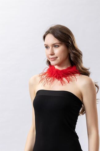 LVCOMEFF Natural Ostrich Feather Choker Lace Connection Necklace Bracelet for Women Fluffy Feathers Wedding Party Holiday Fashion Accessories in Saudi Arabia