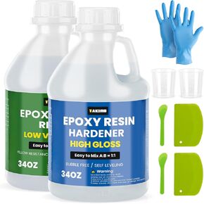 طقم راتنج شفاف كريستالي 16oz، خالٍ من الفقاعات وغير مصفر من راتنجات الإيبوكسي للطلاء، والصب، وسطح الطاولة، وDIY، وسطح البار، وطاولات النهر، وفن الراتنج، والخشب بلمسة نهائية شديدة اللمعان in Kuwait