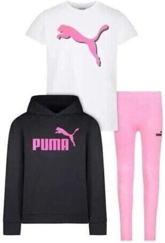 مجموعة ملابس بوما شابة 3 قطعة ملابس ، 1 تي شيرت ، 1 هوديي ، 1 Legging (أسود/وردي ، X-Small) in Saudi Arabia