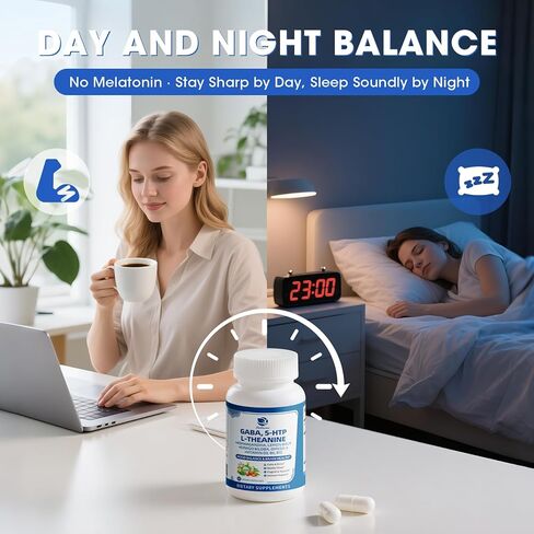 غابا مكملات 750mg مع L theanine ، 5HTP ، Ashwagandha ، بلسم الليمون ، Ginkgo Biloba ، أوميغا 3 ، 10 في 1 كبسولات هادئة GABA للنوم ، الاسترخاء ، التركيز ، دعم المزاج ، توازن الكورتيزول - 90CT in Kuwait