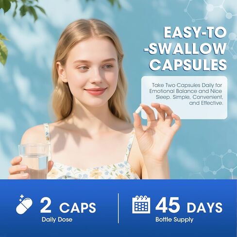 غابا مكملات 750mg مع L theanine ، 5HTP ، Ashwagandha ، بلسم الليمون ، Ginkgo Biloba ، أوميغا 3 ، 10 في 1 كبسولات هادئة GABA للنوم ، الاسترخاء ، التركيز ، دعم المزاج ، توازن الكورتيزول - 90CT in Kuwait