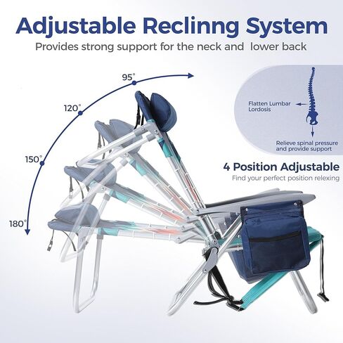 مجموعة كراسي الشاطئ ALPHA CAMP مكونة من 2 مع حقيبة تبريد 4 أوضاع كلاسيكية قابلة للطي مع أشرطة ظهر تدعم 250 رطل (أزرق سماوي) in Kuwait