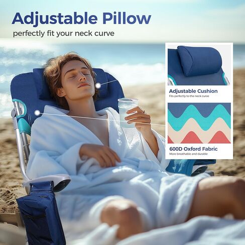 مجموعة كراسي الشاطئ ALPHA CAMP مكونة من 2 مع حقيبة تبريد 4 أوضاع كلاسيكية قابلة للطي مع أشرطة ظهر تدعم 250 رطل (أزرق سماوي) in Kuwait