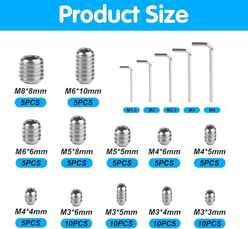 240 Pcs Allen Head Screws, Hex Socket Head Screws, Grub Screw Set, M3/M4/M5/M6/M8 Metric Stainless Steel Internal Hex Drive Cup-Point Screws Assortment Kit for Door Handles, Light Fixture Screws in Kuwait