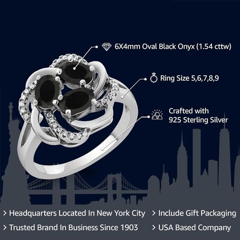 Gem Stone King Flower Blossom Gemstone Birthstone Ring in 925 Sterling Silver | 3-Stone Oval 6X4MM with Sparkling Accents | Wedding Anniversary Engagement Promise Ring for Women | Sizes 5-9 in Saudi Arabia