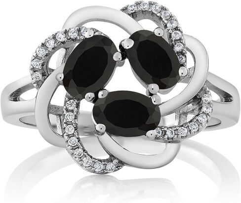 Gem Stone King Flower Blossom Gemstone Birthstone Ring in 925 Sterling Silver | 3-Stone Oval 6X4MM with Sparkling Accents | Wedding Anniversary Engagement Promise Ring for Women | Sizes 5-9 in Saudi Arabia