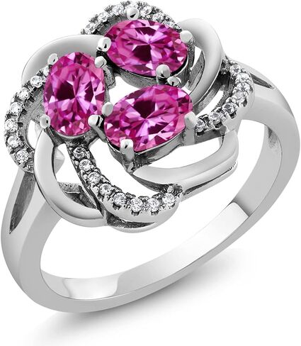 Gem Stone King Flower Blossom Gemstone Birthstone Ring in 925 Sterling Silver | 3-Stone Oval 6X4MM with Sparkling Accents | Wedding Anniversary Engagement Promise Ring for Women | Sizes 5-9 in Saudi Arabia