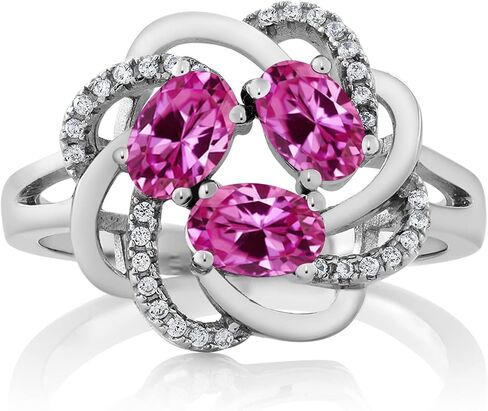 Gem Stone King Flower Blossom Gemstone Birthstone Ring in 925 Sterling Silver | 3-Stone Oval 6X4MM with Sparkling Accents | Wedding Anniversary Engagement Promise Ring for Women | Sizes 5-9 in Saudi Arabia