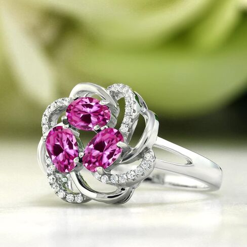 Gem Stone King Flower Blossom Gemstone Birthstone Ring in 925 Sterling Silver | 3-Stone Oval 6X4MM with Sparkling Accents | Wedding Anniversary Engagement Promise Ring for Women | Sizes 5-9 in Saudi Arabia