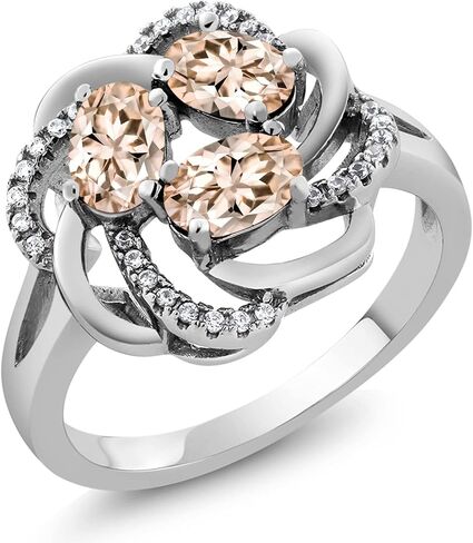 Gem Stone King Flower Blossom Gemstone Birthstone Ring in 925 Sterling Silver | 3-Stone Oval 6X4MM with Sparkling Accents | Wedding Anniversary Engagement Promise Ring for Women | Sizes 5-9 in Saudi Arabia