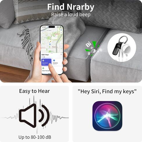 Air Tracker Tags-2 Pack, 5.3 Bluetooth Tracker Work with Apple Find My (iOS Only), 100dB Sound, Smart Tag with Keychain/Lanyard, Item Finder for Luggage/Key/Suitcase, Replaceable Battery, Light White in Saudi Arabia