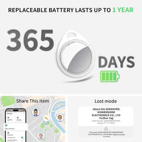 Air Tracker Tags-2 Pack, 5.3 Bluetooth Tracker Work with Apple Find My (iOS Only), 100dB Sound, Smart Tag with Keychain/Lanyard, Item Finder for Luggage/Key/Suitcase, Replaceable Battery, Light White in Saudi Arabia