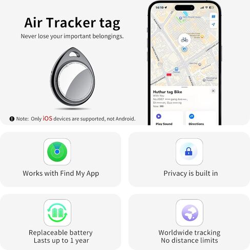 Air Tracker Tags-2 Pack, 5.3 Bluetooth Tracker Work with Apple Find My (iOS Only), 100dB Sound, Smart Tag with Keychain/Lanyard, Item Finder for Luggage/Key/Suitcase, Replaceable Battery, Light White in Saudi Arabia