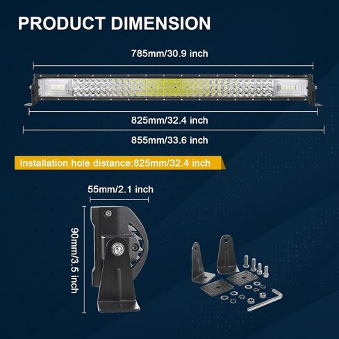 RIGIDON 32 Inch 405W LED Light Bar with Wire Harness Strobe Switch Remote Control, Triple Row Flood Spot Combo 40500LM Driving Boat Off-road LED Work Light for ATV UTV Truck Roof Bumper in Kuwait