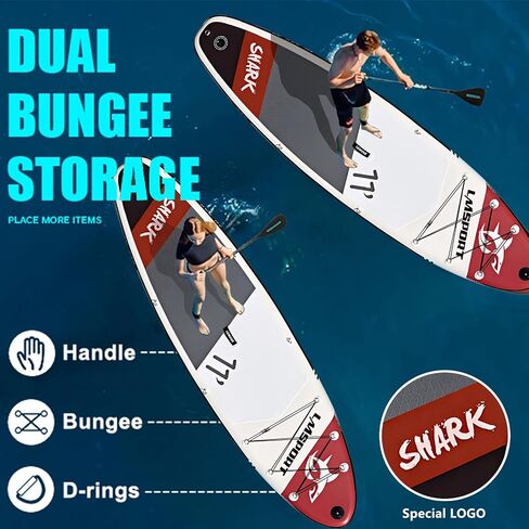 11Ft Inflatable Stand Up Paddle Board,11'×33"×6" Paddle Board with Premium SUP Accessories and Backpack,3 Surf Control Fins,Adjustable Paddle Leash,Hand Pump,Paddle Boards for Adults in Saudi Arabia