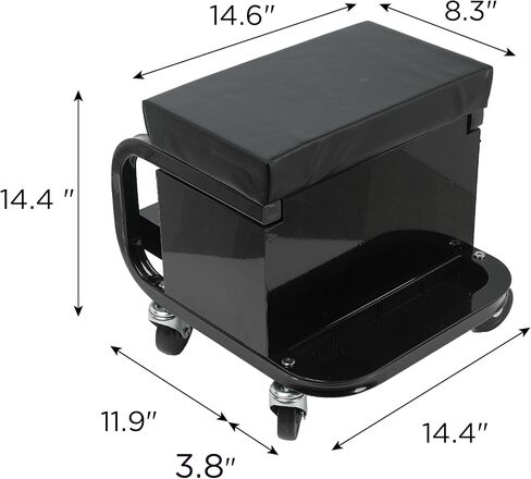 3-Drawer Tool Chest Rolling Mechanic Seat with Wheels & Side Trays, 350lbs Max Weight Capacity, Portable Rolling Tool Chest Creeper for Workshop,Repair Shop,Garage (Black) in Saudi Arabia