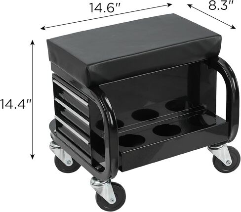 3-Drawer Tool Chest Rolling Mechanic Seat with Wheels & Side Trays, 350lbs Max Weight Capacity, Portable Rolling Tool Chest Creeper for Workshop,Repair Shop,Garage (Black) in Saudi Arabia