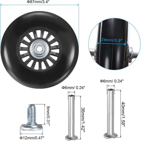 uxcell Luggage Wheels Replacement 80 x 24 mm/3.4" x 0.9" Rubber Swivel Caster Bearing Wheels Repair Kits for Suitcase Inline Outdoor Skate, Black 2Set in Saudi Arabia