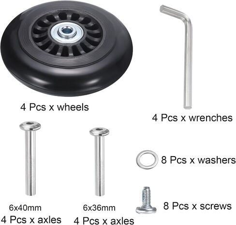 uxcell Luggage Wheels Replacement 80 x 24 mm/3.4" x 0.9" Rubber Swivel Caster Bearing Wheels Repair Kits for Suitcase Inline Outdoor Skate, Black 2Set in Saudi Arabia