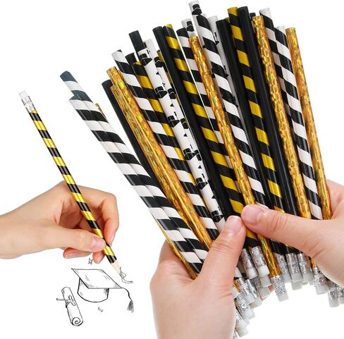 Graduation Pencils 2024 Assorted Kids Pencils Classic Novelty Graduation Hat Stripe Pencils with Eraser End of School Year Students Gift Birthday Party Favor Office Supplies, 5 Styles (50 Pieces) in Saudi Arabia