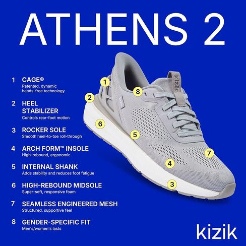 Kizik Slip On Sneakers: Athens 2 - Comfortable All-Day Wear, Hands Free Convenience, Breathable Mesh Top, Mens Walking Shoes with Arch Support - Mens Wide Width in Kuwait