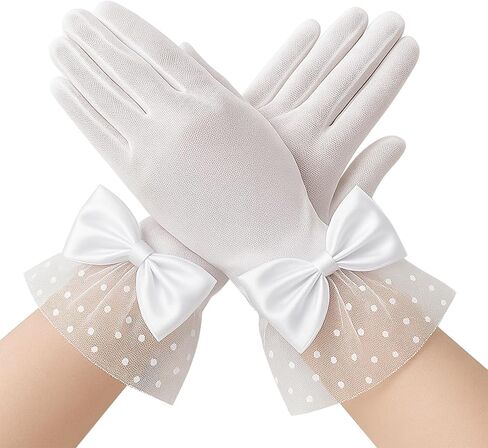 Bow Lace Gloves Women Tea Party Formal Short Tea Party Gloves, Elegant Polka Dots White Glove Women Formal Accessories for Bridal Wedding Evening in Saudi Arabia