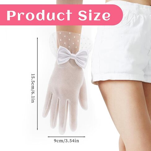 Bow Lace Gloves Women Tea Party Formal Short Tea Party Gloves, Elegant Polka Dots White Glove Women Formal Accessories for Bridal Wedding Evening in Saudi Arabia